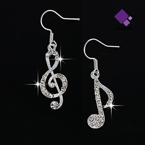 Naiveblue &gt; Anting Kait Gantung Bentuk Not Musik Warna Silver Untuk Wanita