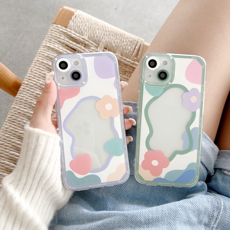 Case Transparan Motif Bunga Warna-Warni Untuk iPhone 14 13 12 11 Pro X XS MAX XR Se20 7 8 Plus