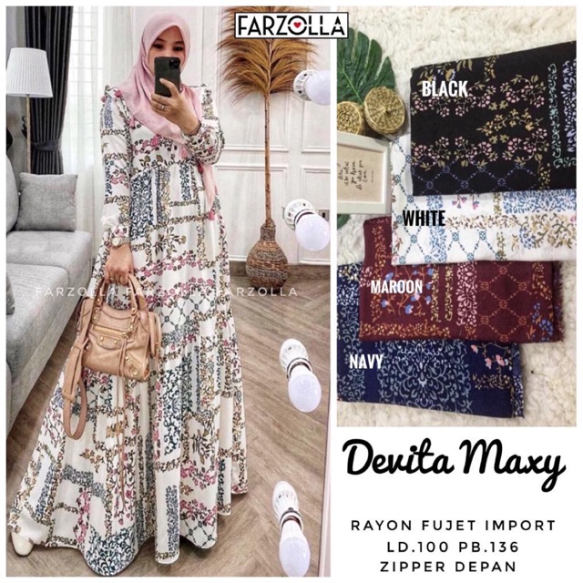 wearup devita maxy muslim wanita katun rayon fashion wanita gamis motif bohemian kekinian busui