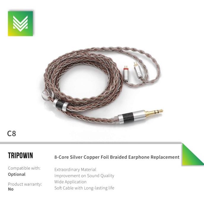 Tripowin C8 Upgrade Cable Mic 8 Core Silver Copper Foil Braided Kabel Termurah