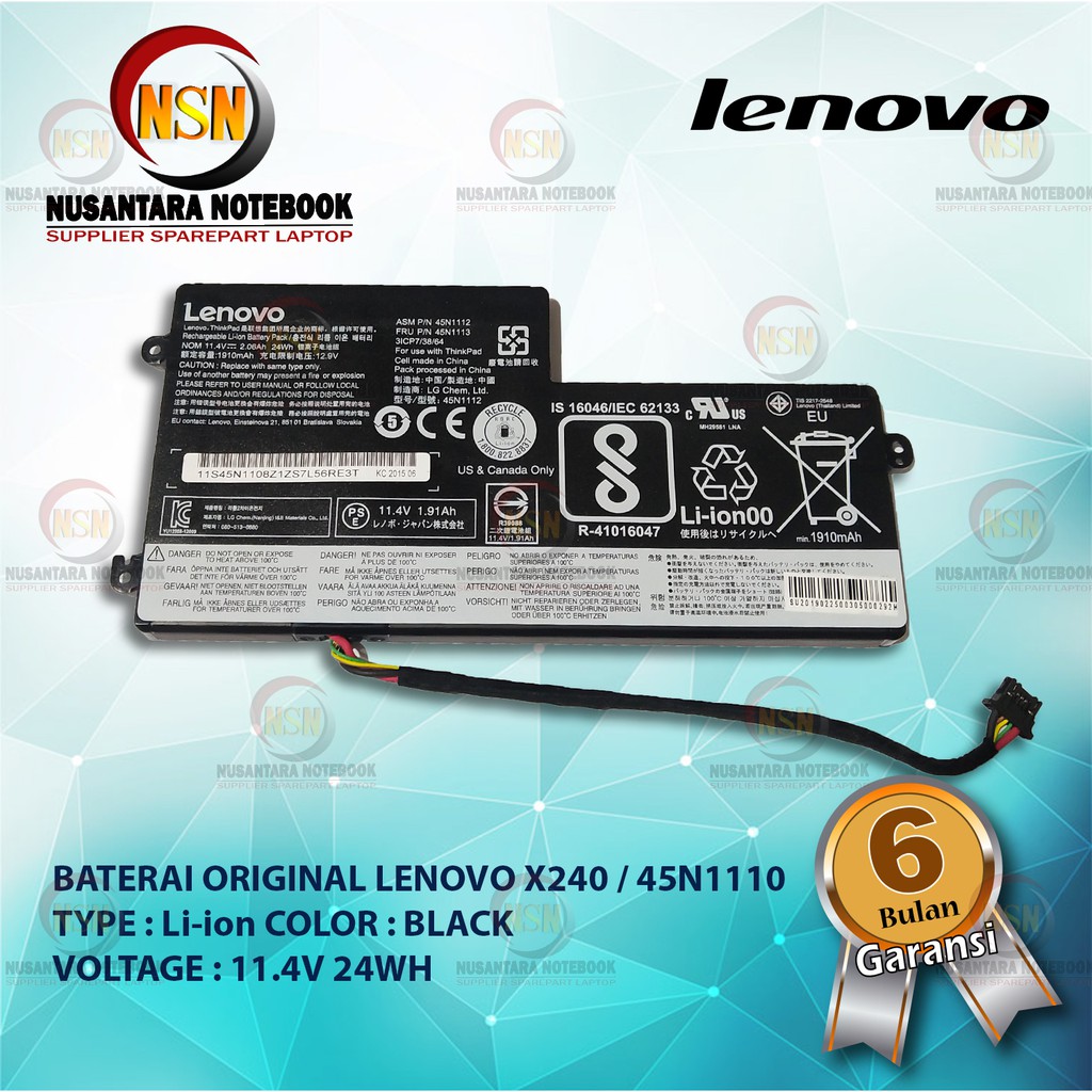 Baterai Original Lenovo Thinkpad X240 T440S 45N1110 11.4V 24WH