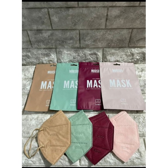 (COD) Masker Kn95 Medis Mouson Original Warna Warni Mouson Nude Pastel Mix Putih Hitam Earloop 3ply 