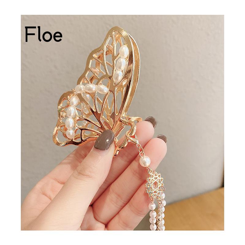 Fl Jepit Rambut Bentuk Kupu-Kupu Aksen Rumbai + Mutiara Imitasi Untuk Wanita
