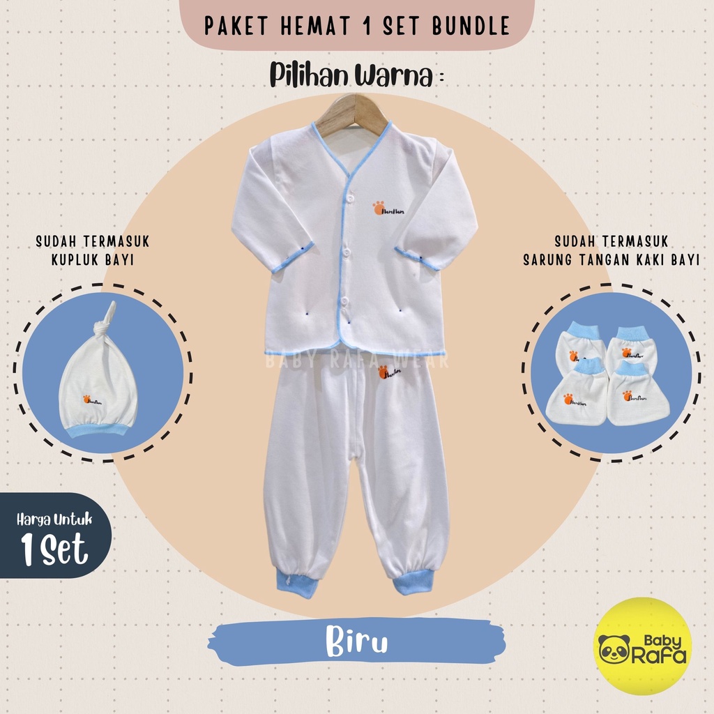 Paket Hemat 1 Setelan Baju Bayi Panjang 1 Topi Kupluk 1 Set Sarung Tangan dan Kaki Bayi merk NamNam