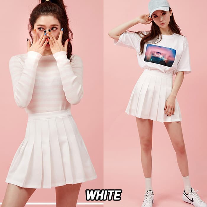 Cotton Denim Tennis Skirt/Rok tenis/Rok mini/Rok fleece - Hitam, Putih