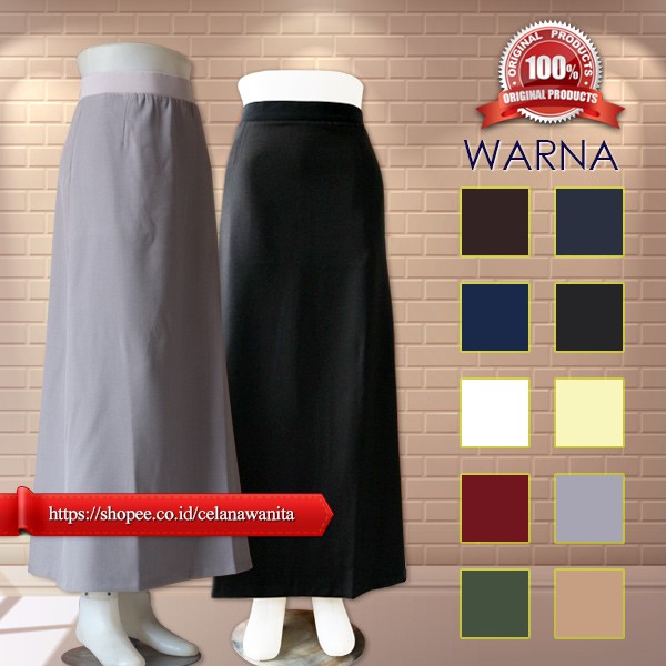 Rok Polos Panjang Size S, Rok Kerja Kantor Kuliah Pinggang Karet Muslim Merk Syakira