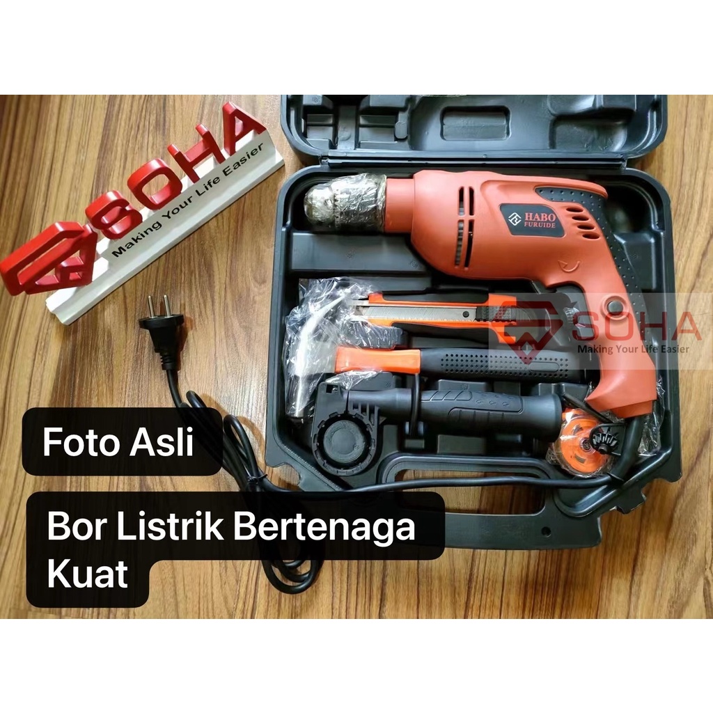 ART-038 SOHA Bor Listrik Paket Lengkap 26 Pcs Box Kotak Alat Perkakas Bor Listrik Mata Bor &amp; Palu Obeng Tools Mekanik &amp; Rumah Tangga