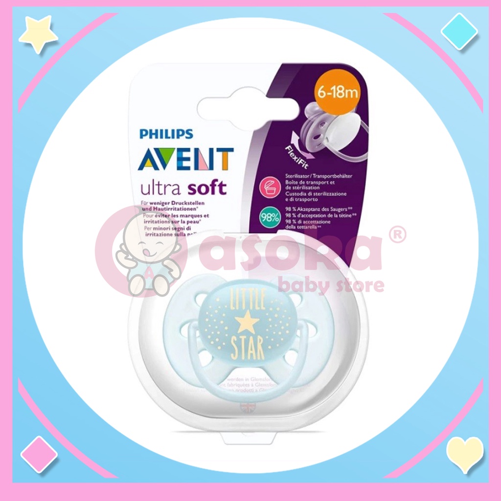 Philips Avent Soother Soft 6-18m Boy Little Star 1P SCF528/01 Pacifer - Empeng Bayi ASOKA