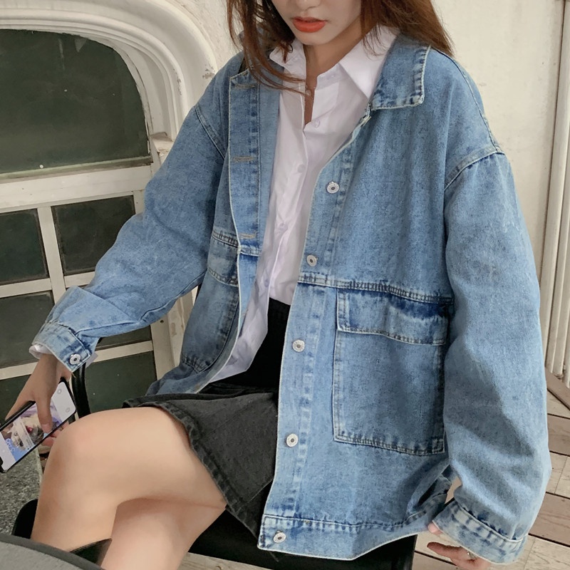 XIAOZHAINV Jaket Denim Korean Style Kasual Jakcet Lengan Panjang 9918