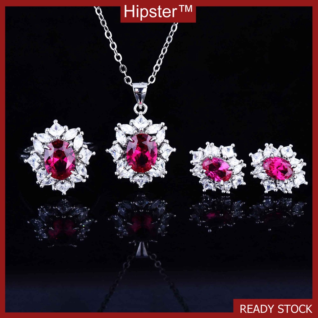 Luxury Colored Gems Set Gao Ding Jewelry Jade Open Rings Ear Studs Pendant Jewelry Necklace