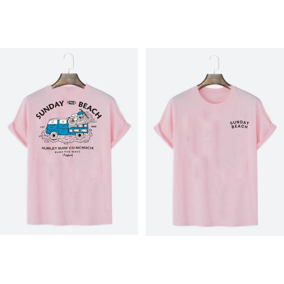 Kaos murah Kaos distro murah baju  distro pria t-shirt murah combed30s SUNDAY BEACH PINK