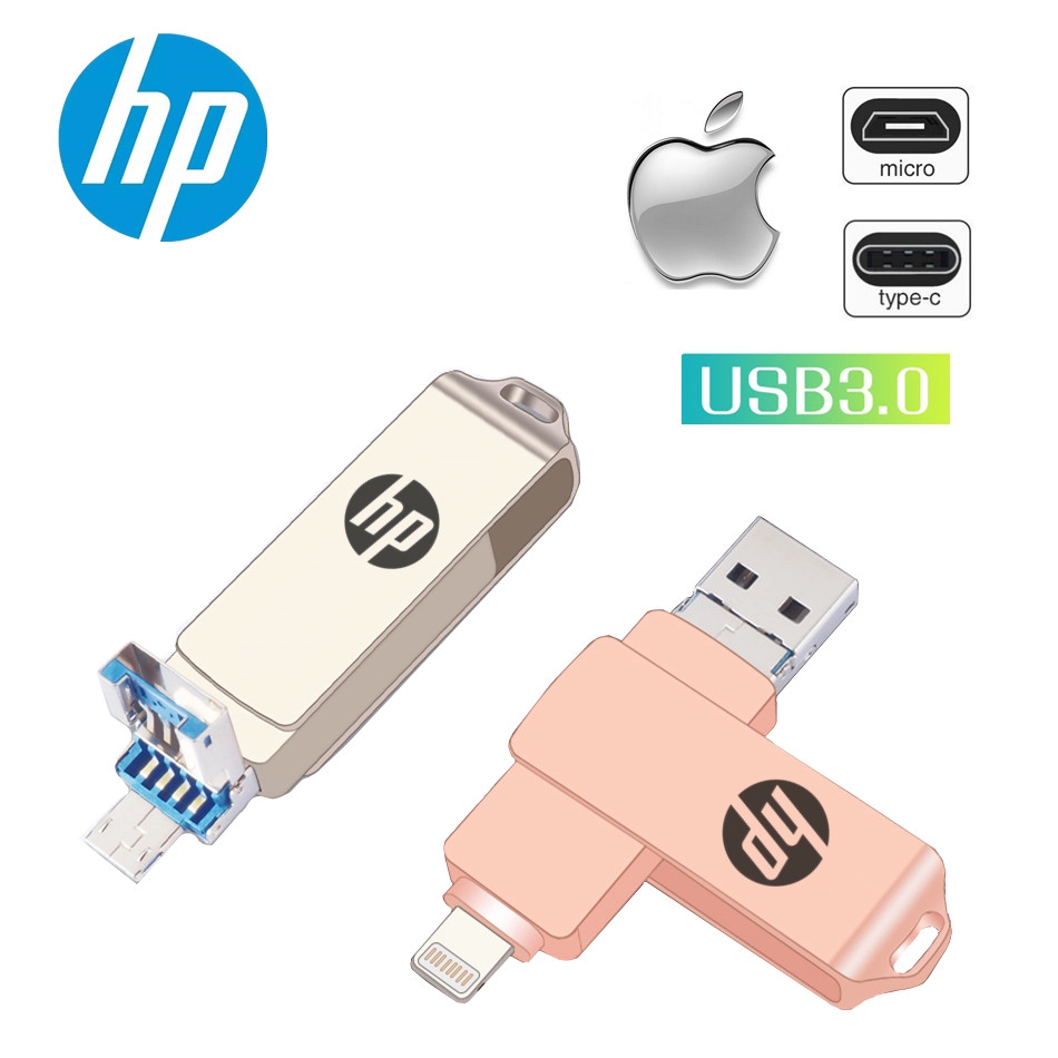 HP 3 in 1 IOS OTG USB Flash Drive 512GB Rotation Pen Drive for iPhone/Android/PC