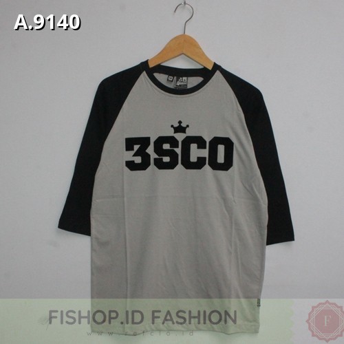 Kaos Distro Premium Pria 3 Second Murah Raglan 3/4 Flocking