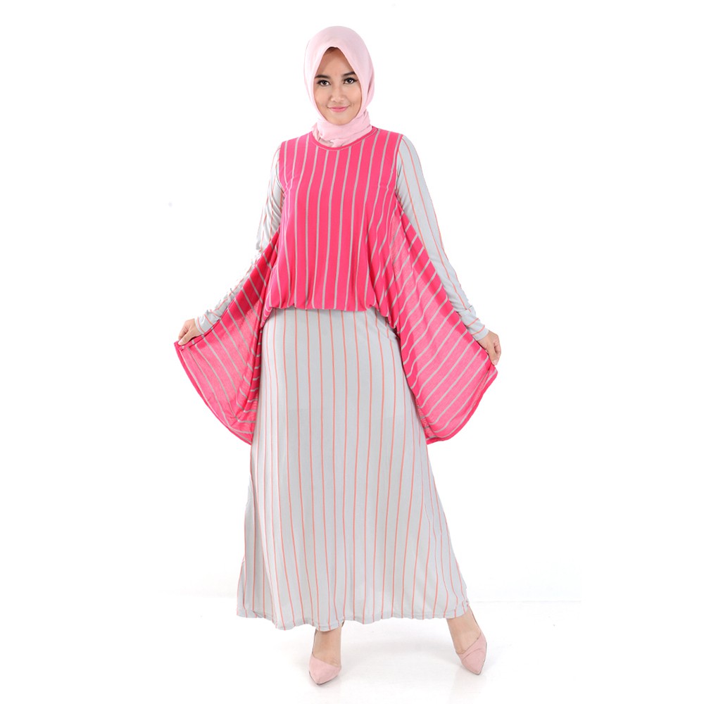 XSHOP Long Dress Gamis Maxi tangan Corak salur - Alfiana