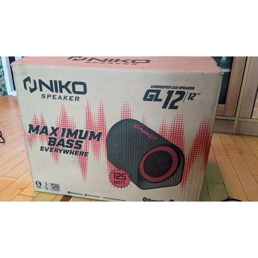 PAKET NIKO GL12 Subwoofer Car Speaker 12&quot; Karaoke Bluetooth Usb Sdcard AUX - Dual Power GL 12 FREE MIC KARAOKE