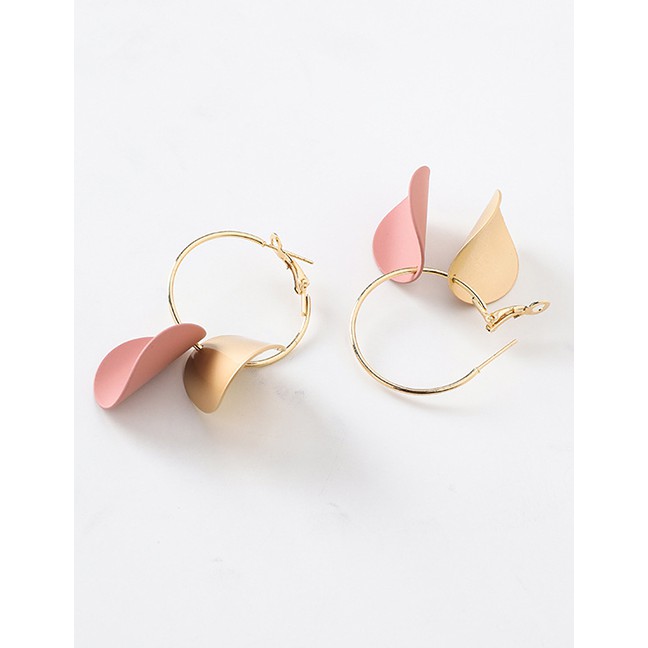 LRC Anting Tusuk Fashion Geometric Curved Metal Round Earrings D28145