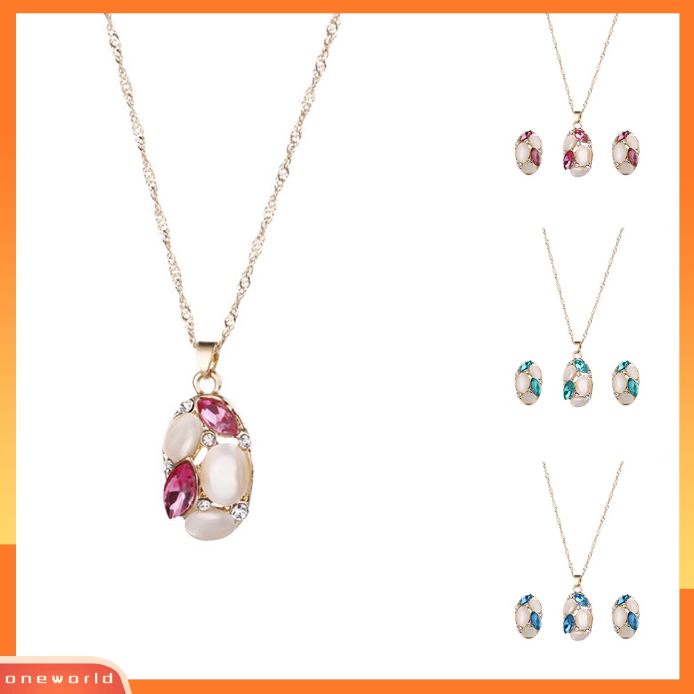 Set Perhiasan Kalung Rantai Liontin Opal Drop Bentuk Oval Untuk Wanita