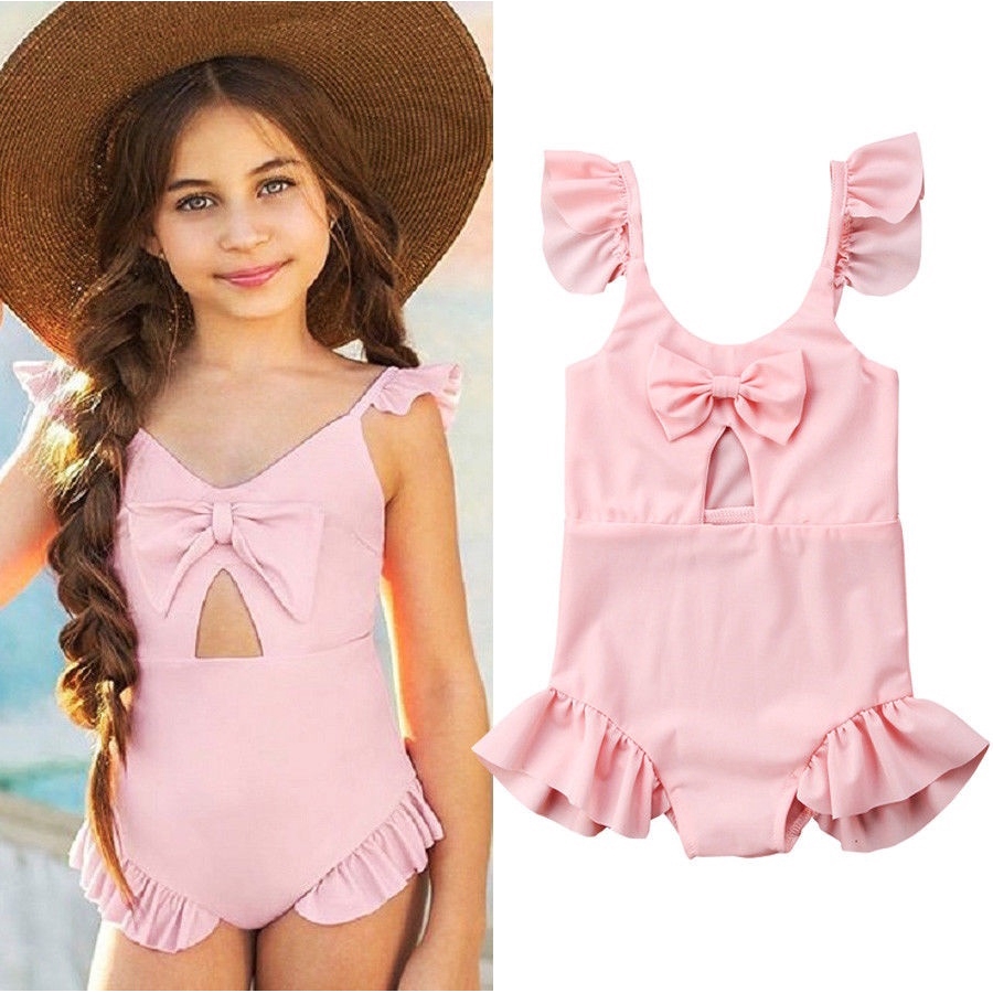 Toddler Kids Baby Girl Bikini Ruffle Swimwear Bathing Swimsuit with Hat 3pcs Set