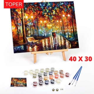 TOPER Paint By number DIY 40x30 Canvas Lukis Termasuk Frame Kayu Free Kuas Dan Cat Air Acrylic Akrilik