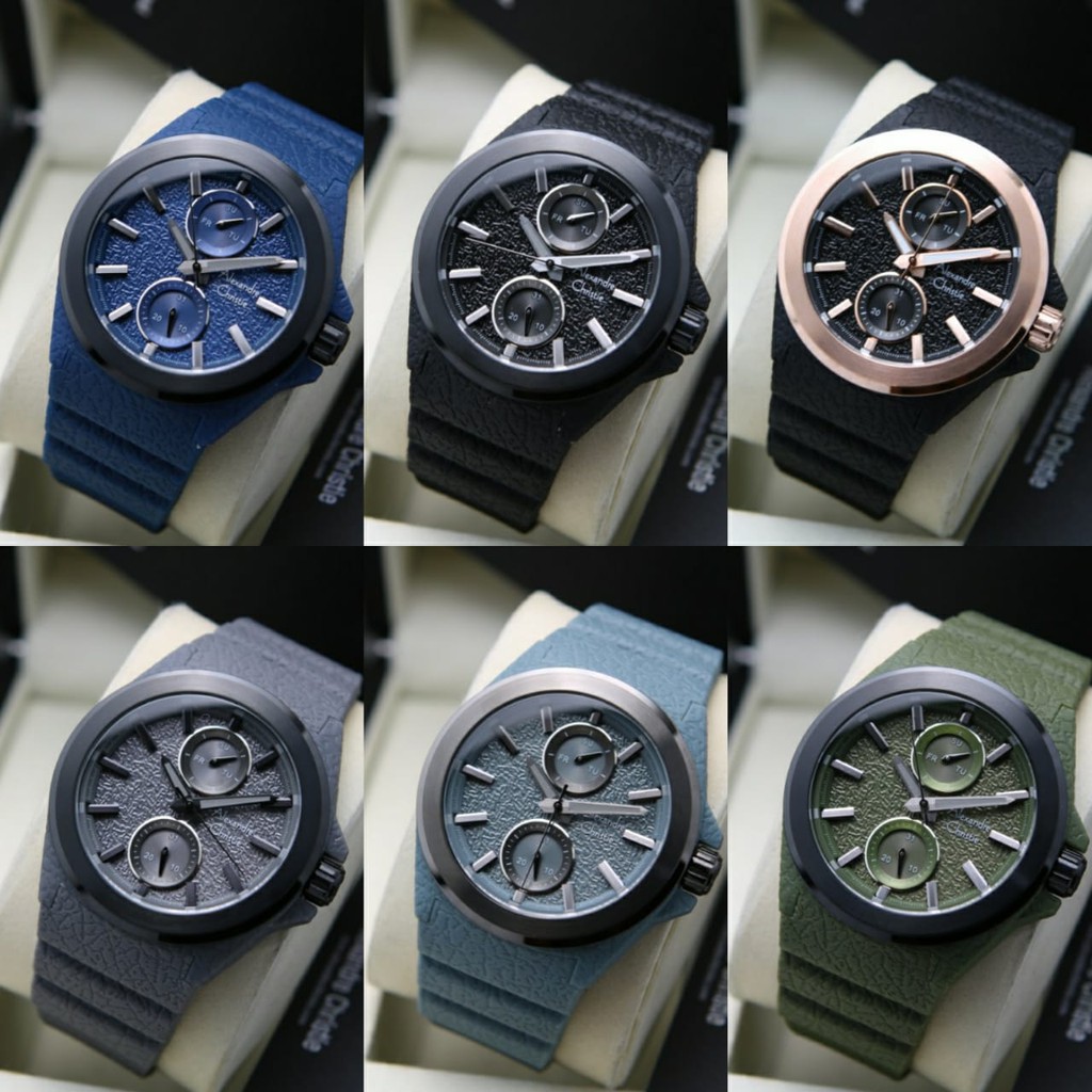 JAM TANGAN PRIA ALEXANDRE CHRISTIE AC 6585 AC6585 BLACK RUBBER ORIGINAL