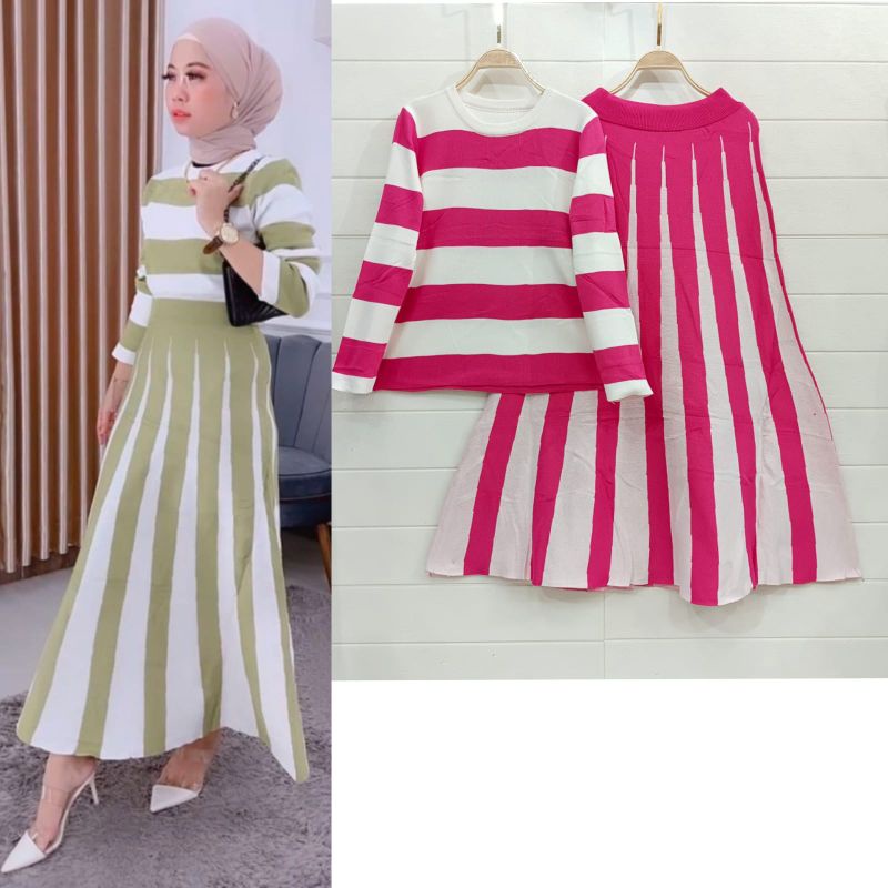 Setelan rok rajut salur import