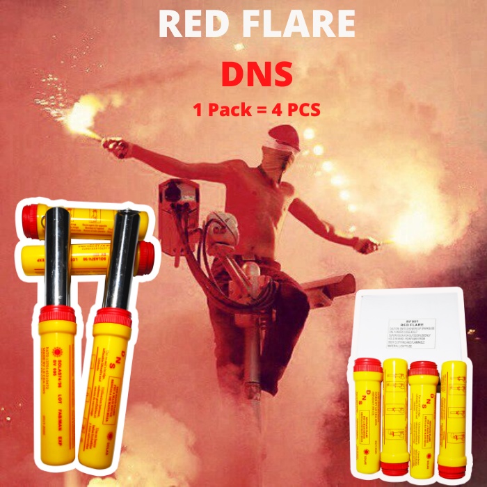 Kembang Api Red Flare DNS - Red Hand Flare Marine Red Flare Signal Hand Flare SOS 1 Pack Isi 4 PCS