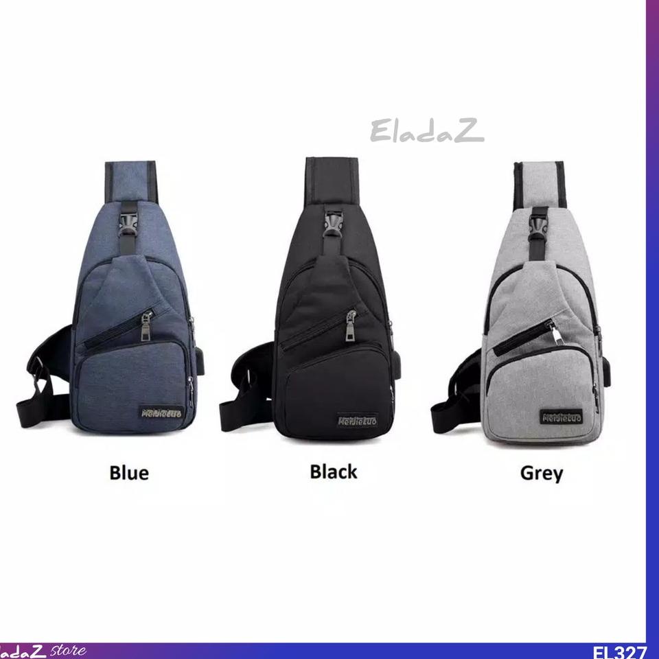 EL327 TAS SELEMPANG PRIA NYLON MJL usb ORIGINAL SLEMPANG SLING BAG BUAT COWOK SANTAI HARGA MURAH Rea