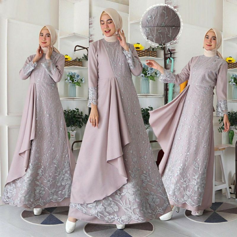 (100% RealPict) Gamis Mafaza Brokat TilLe Bordir Maxi Dress Lebaran Brukat Tulle Baju Muslim