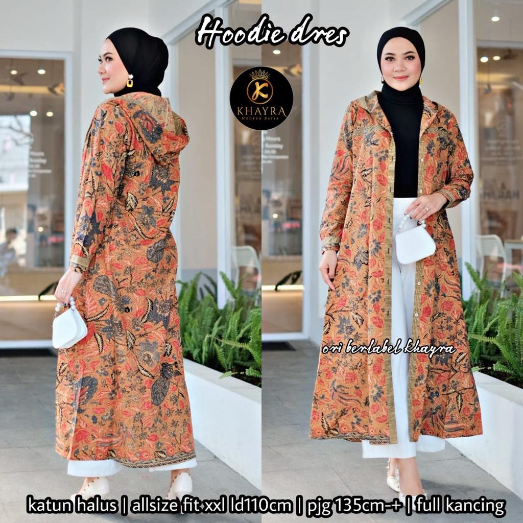 Long Outer Dress Gamis Hoodie Batik Katun by Butik Batik Solo Bahan Katun GAMIS OUTER DRESS HOODIE