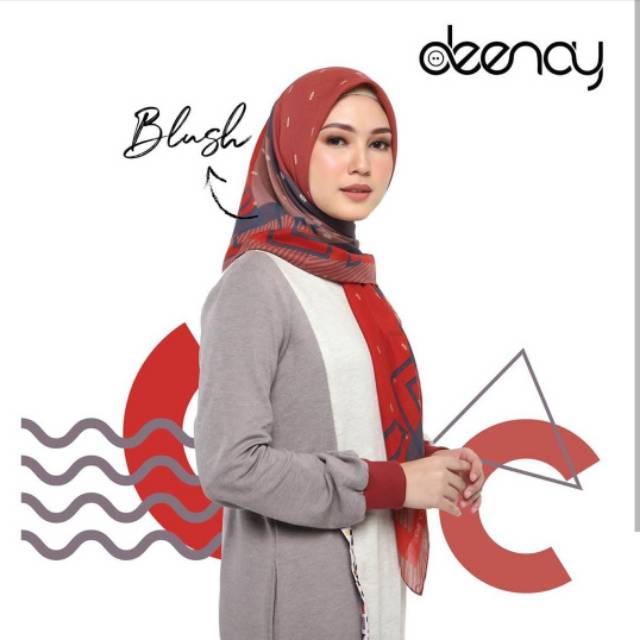 KERUDUNG JILBAB SEGIEMPAT DEENAY VOAL PRINTED SCARF - MONOGRAM SERIES BLUSH