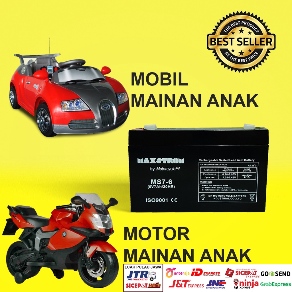 Aki Mainan Mobil Anak 6V 7Ah Aki Mobil Mainan Anak VRLA MAXSTROM MS7-6