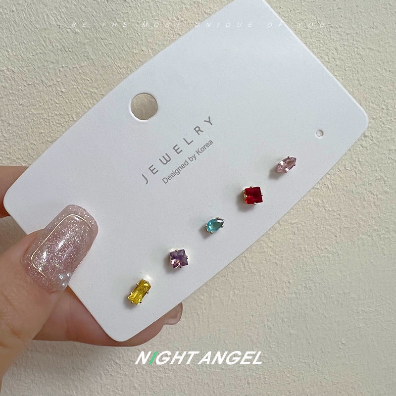 Anting Stud Kristal Berlian Warna-Warni Untuk Wanita