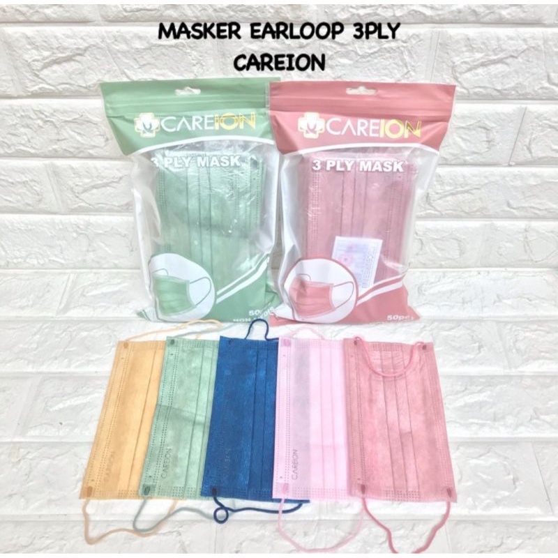 *MYZORA SURABAYA* Masker Earloop Disposable Earloop Careion Mouson 3 Ply 50pcs Warna  Colour Import Korea Murah Surabaya Cod Embos