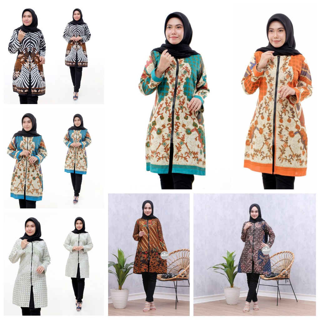 Tunik Zipper Motif Batik // Tunik Batik // Tunik Zipper Depan // Tunic