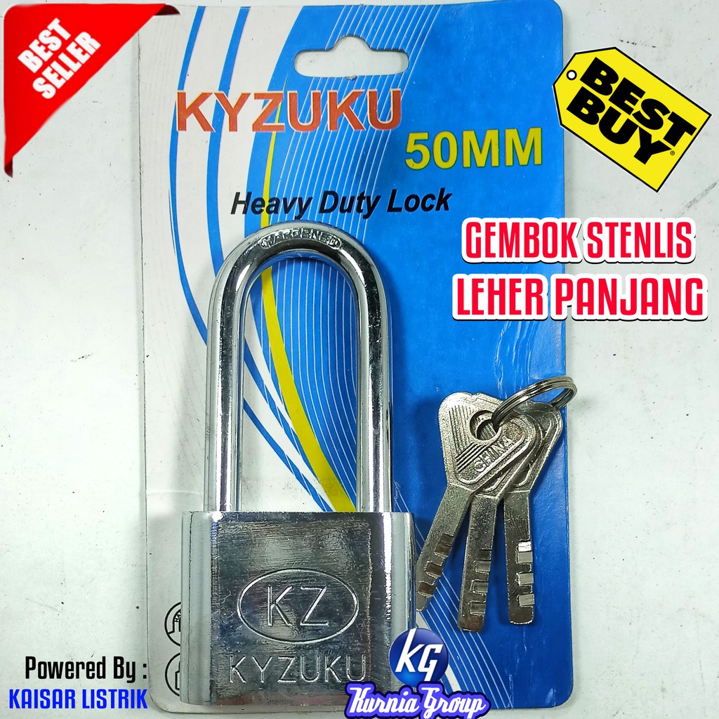 Gembok Stenlis 50mm Leher Panjang Iron Pad lock Kunci Gembok Pintu Garasi Anti Potong Maling Konci