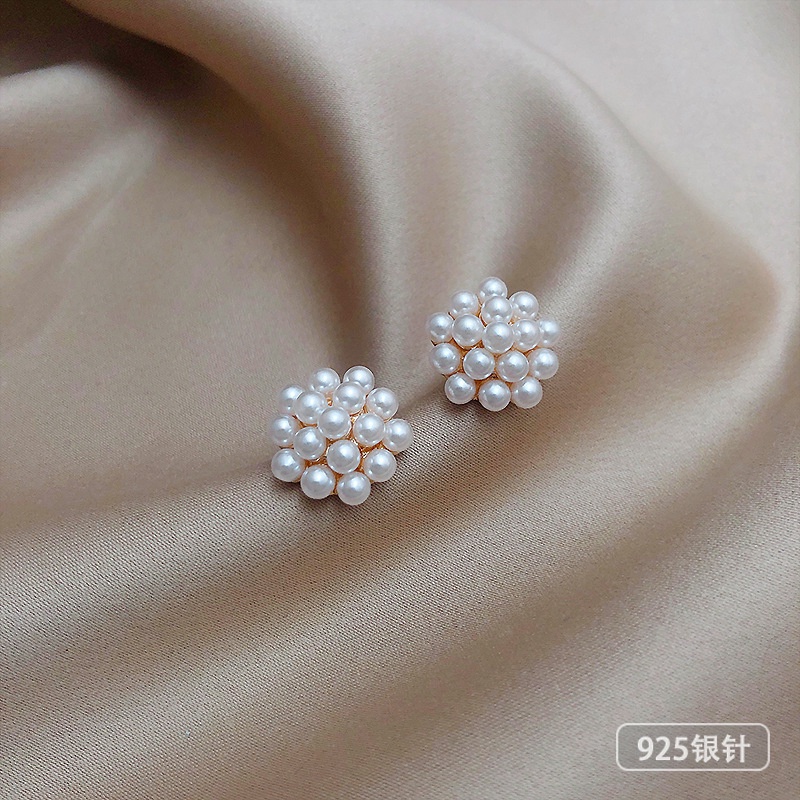 Anting S925 Silver Needle Bentuk Snowflake Aksen Mutiara Untuk Wanita