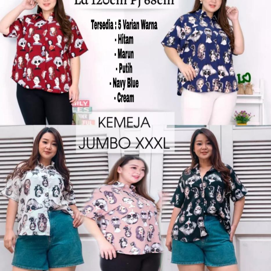 Jangan Ketinggalan order..  Alvaro Outlet KEMEJA WANITA BIG SIZE JUMBO MOTIF RETRO 5WARNA / LD 120CM