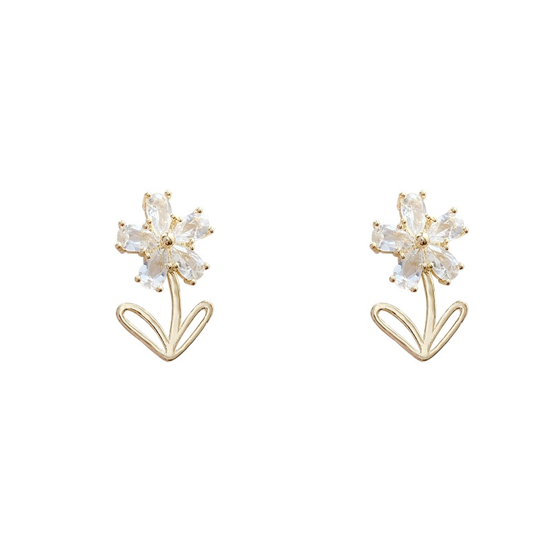 Anting Stud Zircon Bentuk Bunga Bahan S925 Silver Needle Untuk Wanita