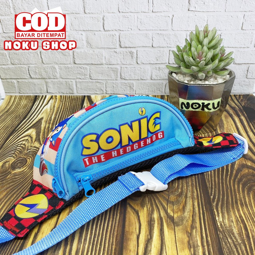 NOKU - Tas Selempang Anak / Waistbag Bumbag Karakter Motif SONIC