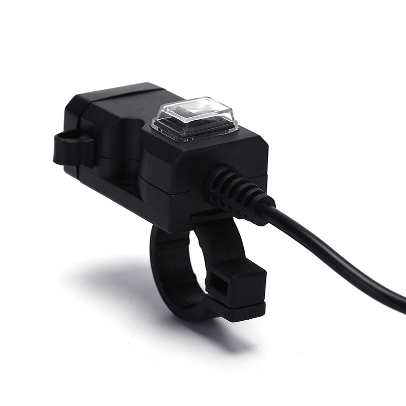 {LUCKID}Waterproof Dual USB 12V Motorcycle Handlebar Charger Socket w/ Switch &amp; Mounts