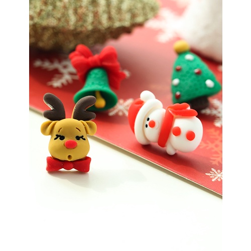 LRC Anting Tusuk Fashion Asymmetrical Stud Earrings In Soft Pottery Christmas Bell Gift Box For The Q13689