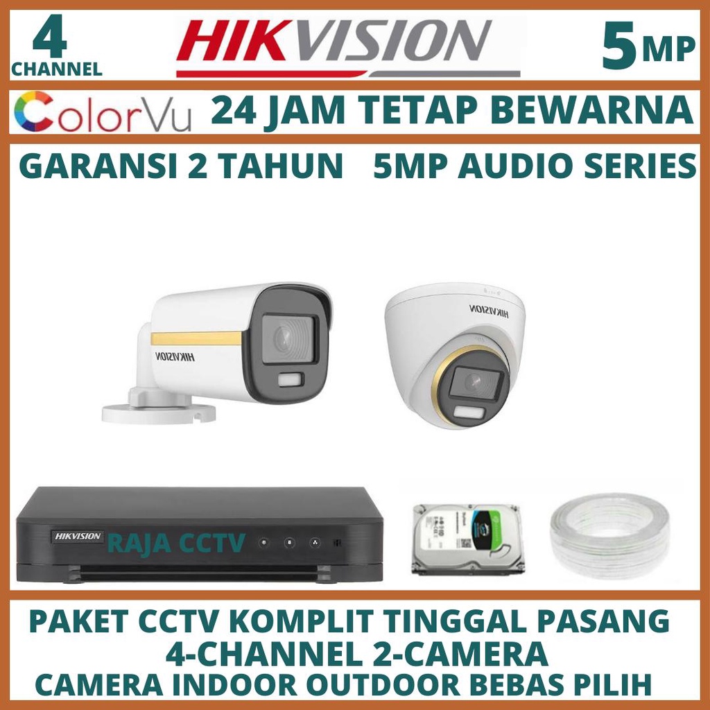 PAKET CCTV HIKVISION 5MP COLORVU AUDIO 4 CHANNEL 2 CAMERA