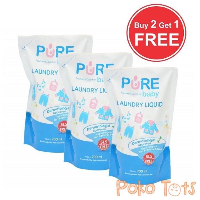 2 BONUS 1 Pure Baby Laundry Liquid 700ml Deterjen Cair SLS Free PAKET isi 3 WHS