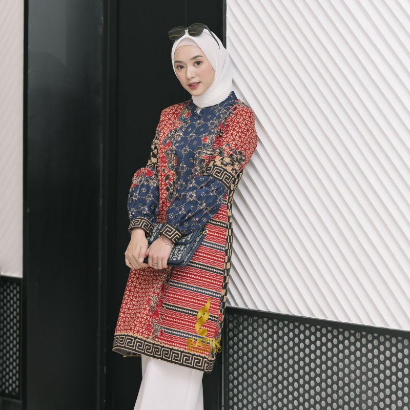 BATIK PRABUSENO BAJU TUNIK WANITA MOTIF ANJAR ORIGINAL ATAU ATASAN WANITA BATIK KERJA SERAGAMAN