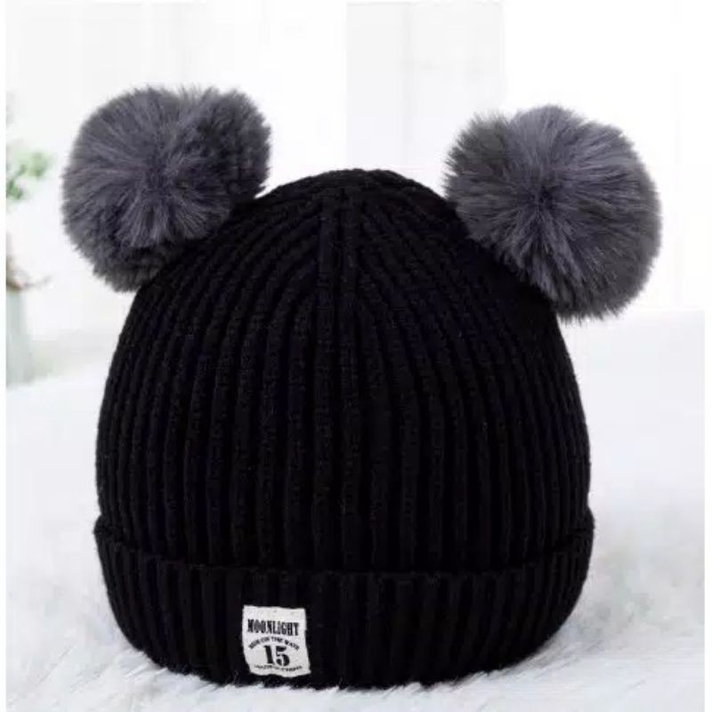 Topi Bayi Rajut Pompom 2 | Topi Korea Moonlight