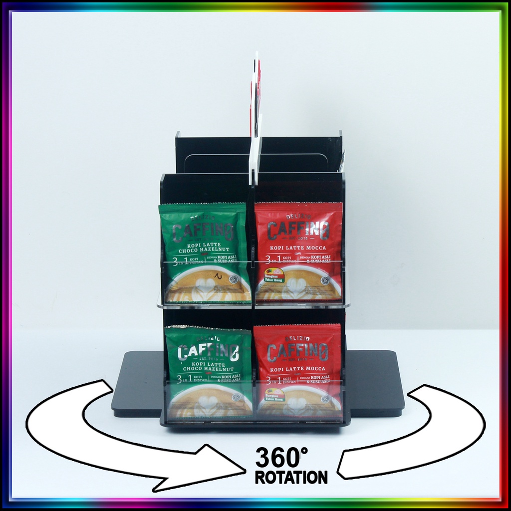 Rak Akrilik Kopi Display Siap Seduh Pedestal Rotate Putar Small