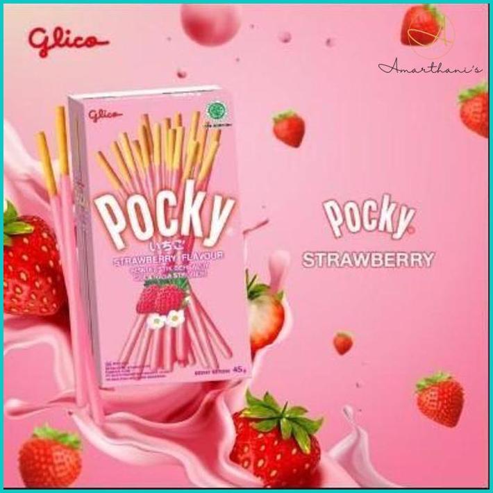 

Ac - Glico Pocky Strawberry Pink 22 Gr Harga Satuan Biskuit Ori Bpom Stick