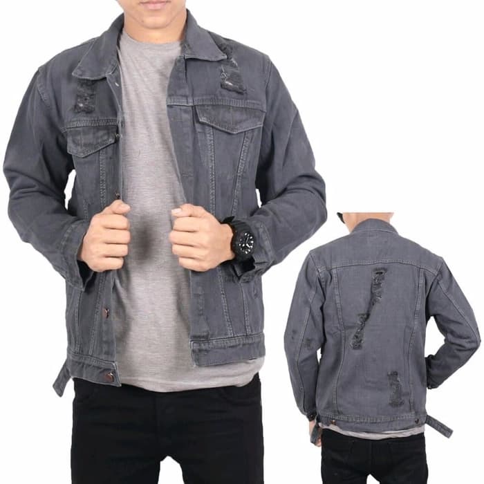 Jaket Jeans Pria Motif Sobek / Jaket Jeans Ripped / Jaket Jeans Sobek