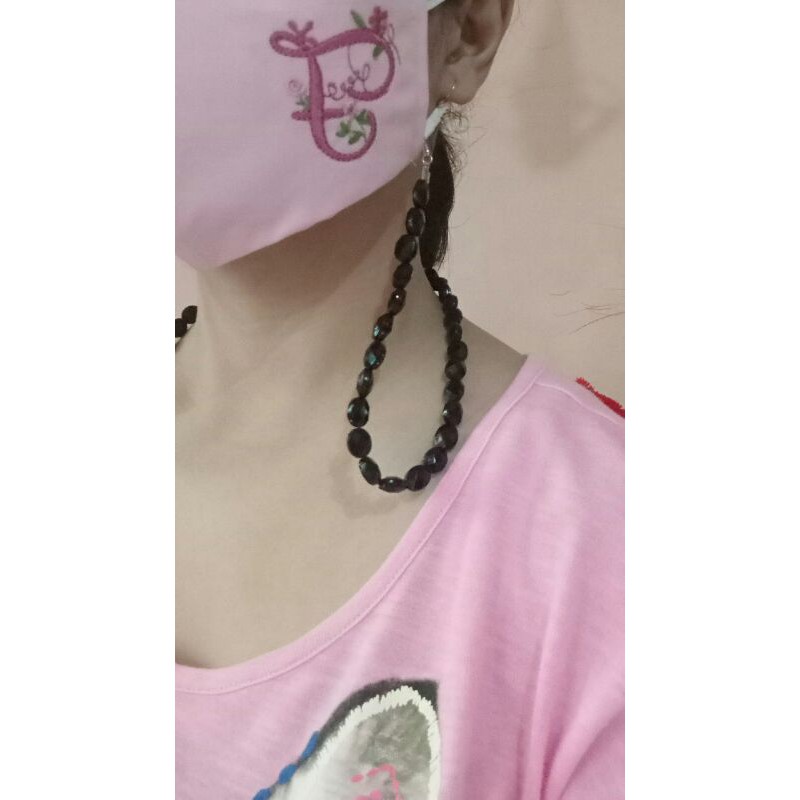 Kalung/ tali/ gantungan/ holder/ strap masker dan kacamata 3 in 1 mote hitam fashion cowok cewek