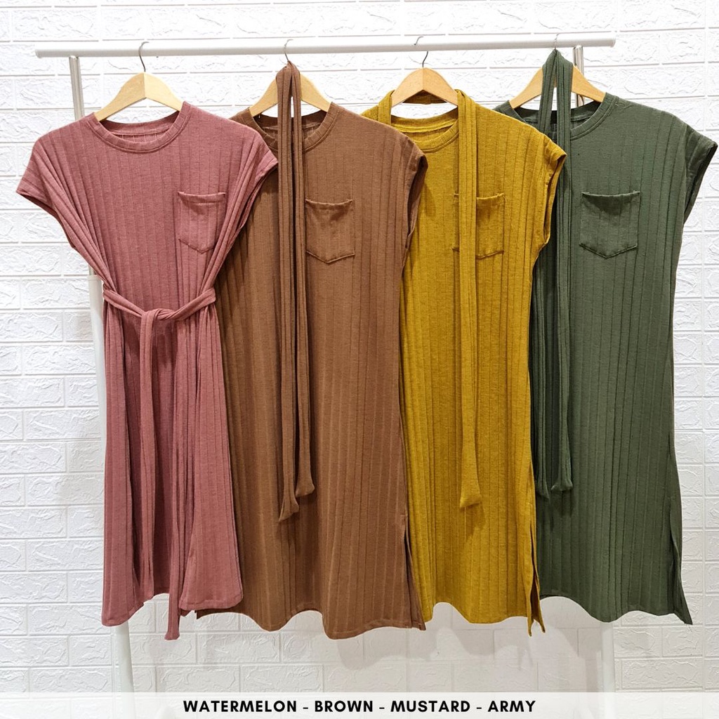 4413 yumi knit dress pocket strap dress rajut premium polos